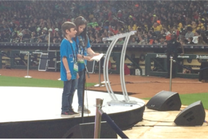 Levi speaks to crowd at Minute Maid Park